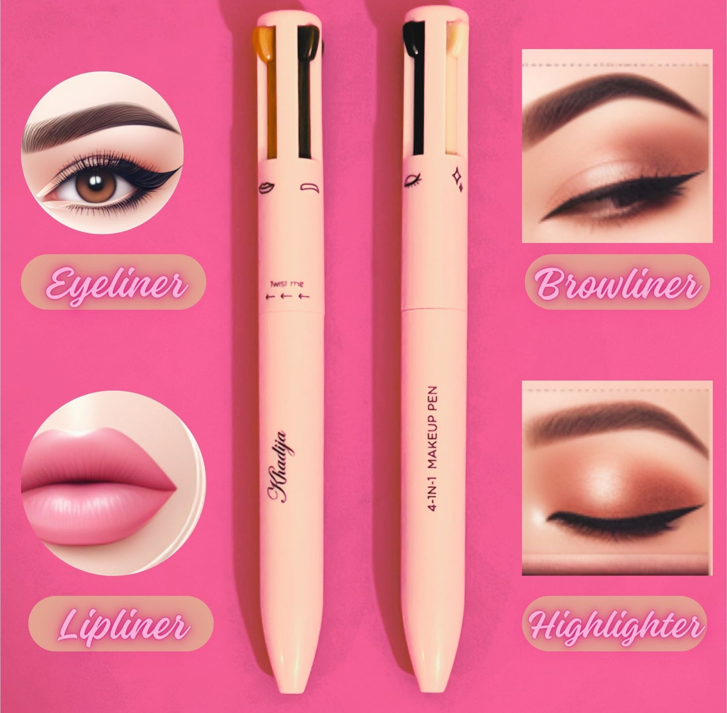 Eye Shadowliner Combination 4 In 1 Makeup Pen Multifunctional Cosmetics Ballpoint Pens Waterproof Eyeliner Eyebrow Pencil Longlasting Highlighter Stick