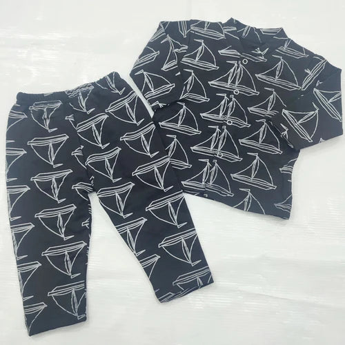 Kids Night Suit Black Boats