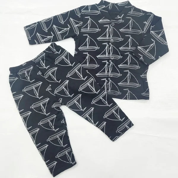 Kids Night Suit Black Boats