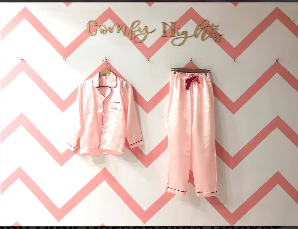 Baby Pink Personalise Pocket Silk Nightwear Pj Set