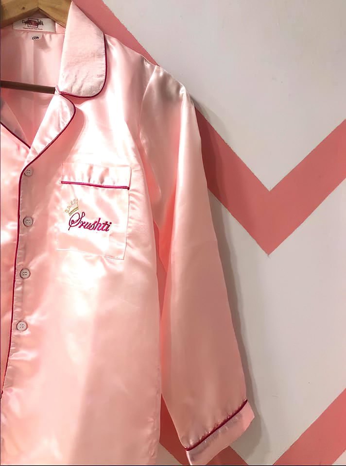 Baby Pink Personalise Pocket Silk Nightwear Pj Set