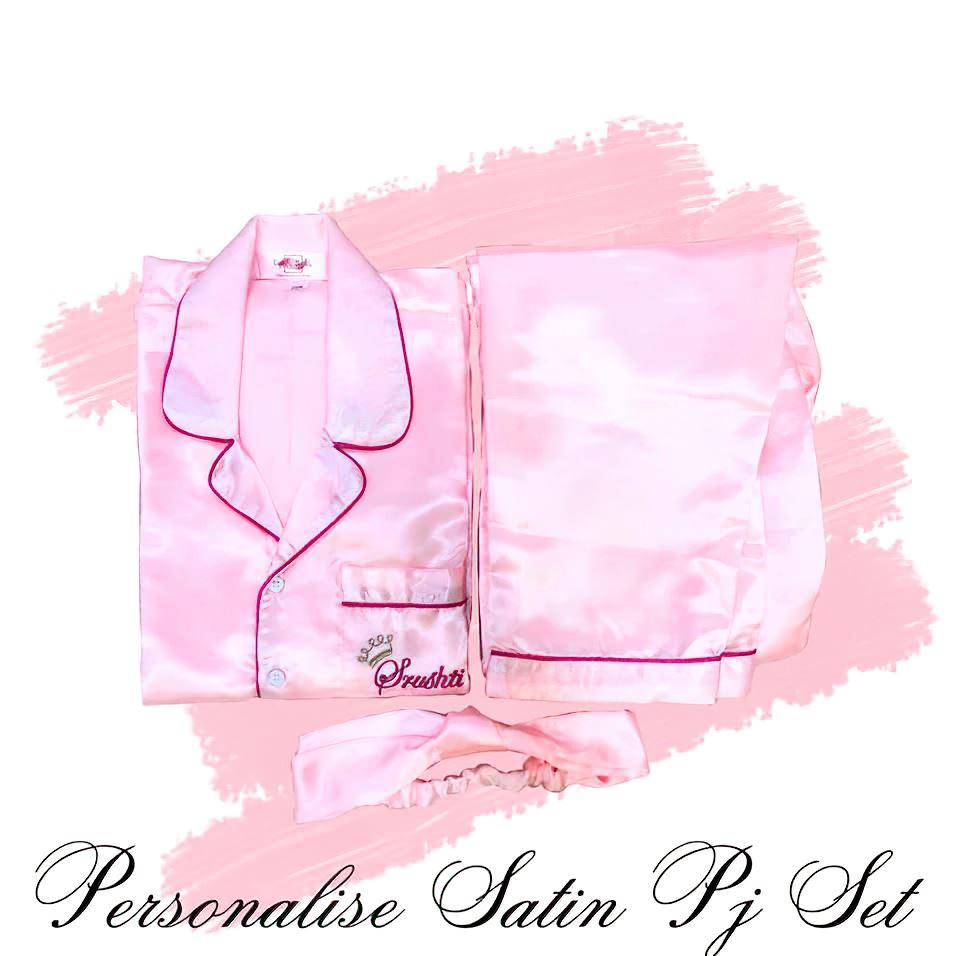 Baby Pink Personalise Pocket Silk Nightwear Pj Set