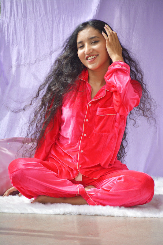 Hot Pink Velvet PJ Set