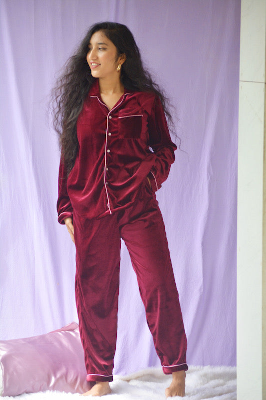 Wine Velvet PJ Set