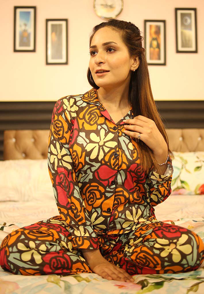 Black Floral Pj Set