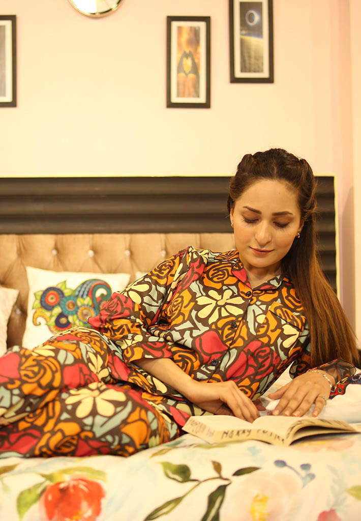 Black Floral Pj Set