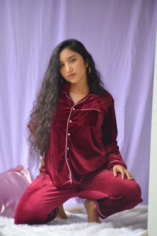 Wine Velvet PJ Set