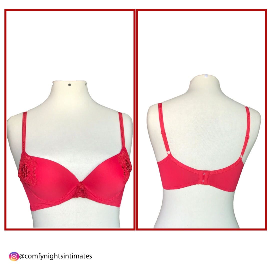 Red Embroidered Pushup Bra Set