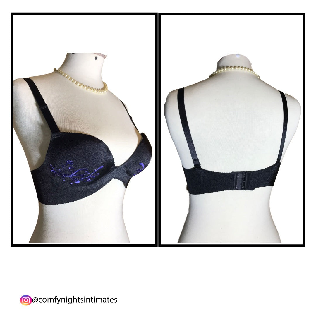 Black Pushup Embroidered Bra