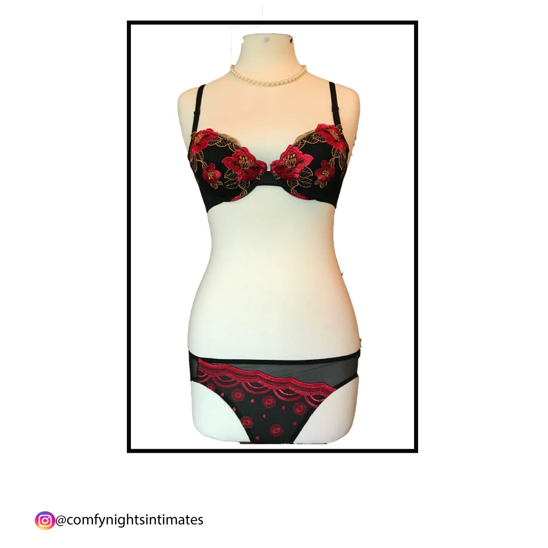 Floral Embroidery Bra Set