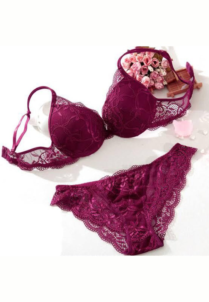 Embroidered Net Bra Set