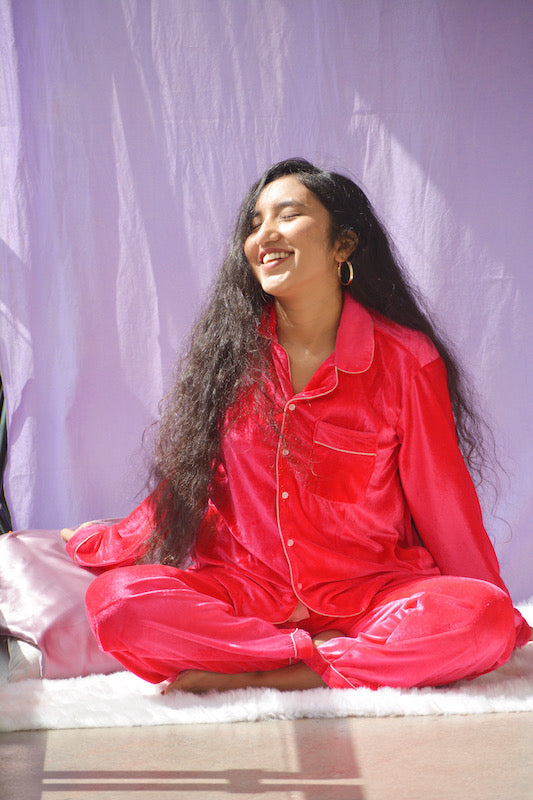 Hot Pink Velvet PJ Set