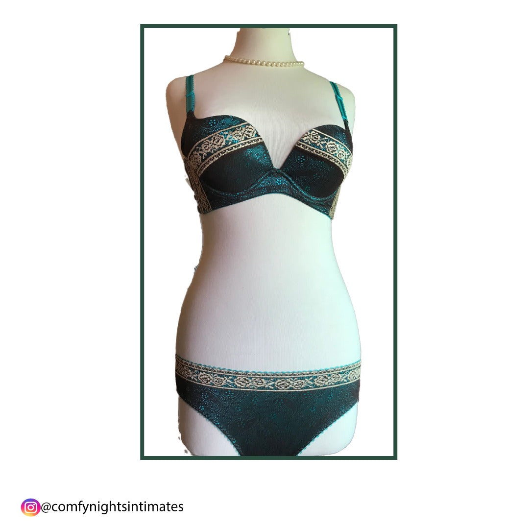 Wired And Embroidered Half cup Bra Set