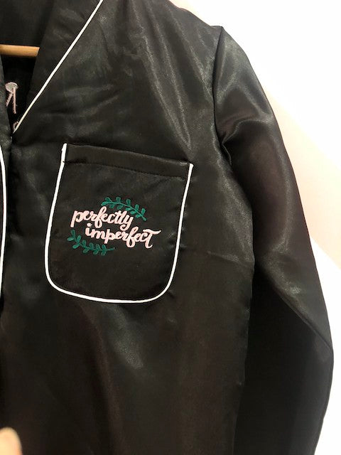 Black Personalise Satin Pj Set
