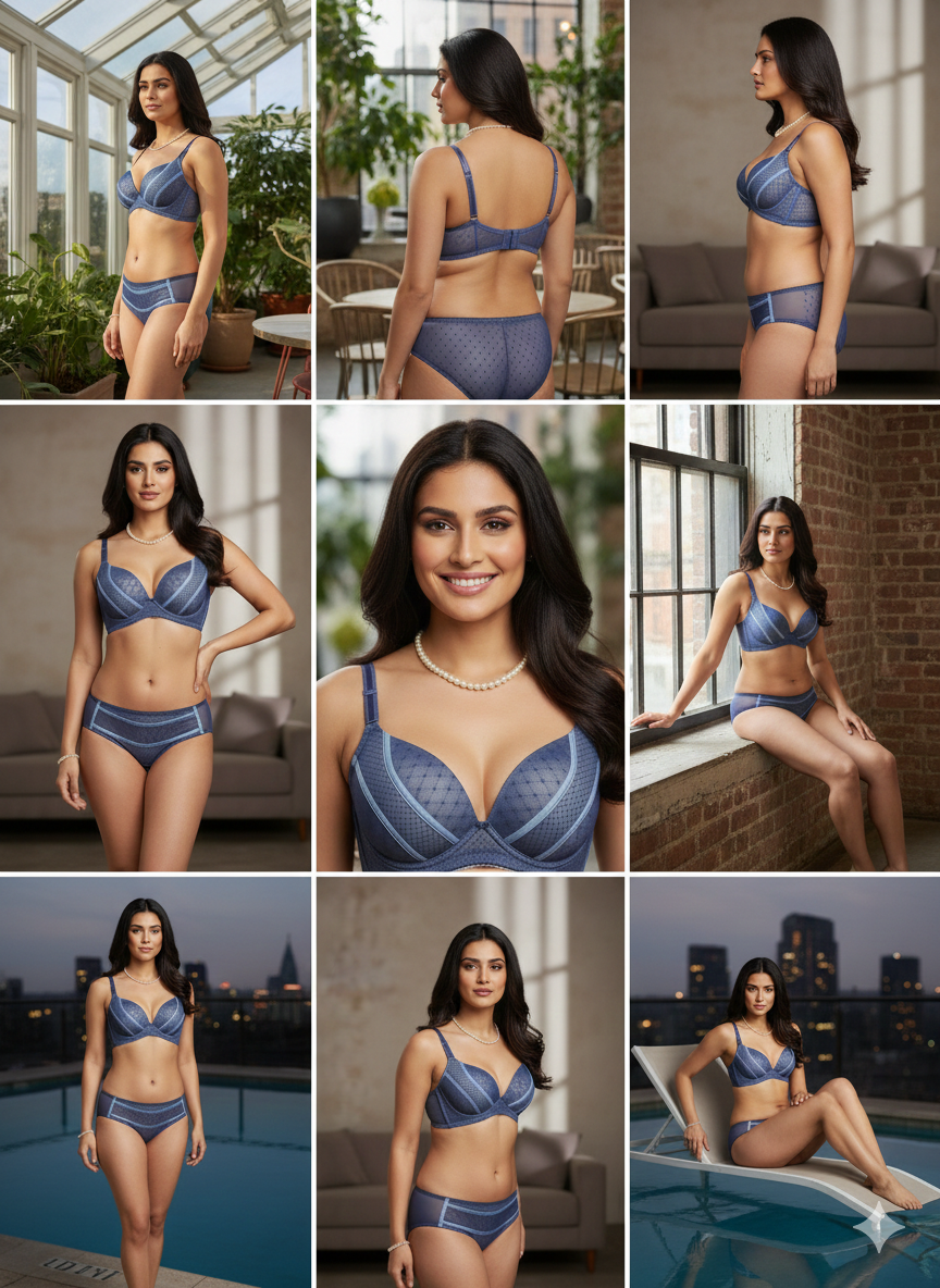 Blue Lines Heavy Pushup Bra Set