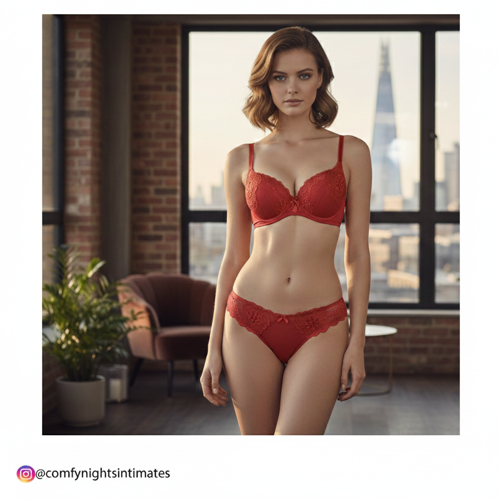 Red Embroidered Pushup Bra Set