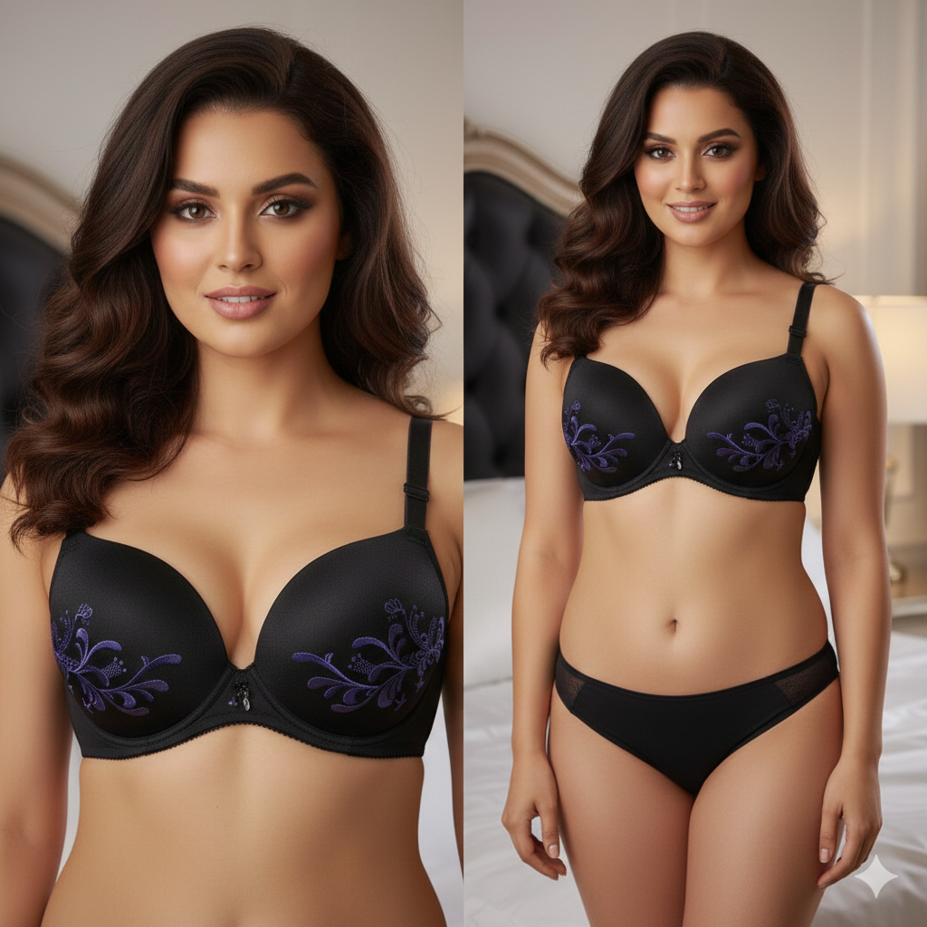 Black Pushup Embroidered Bra