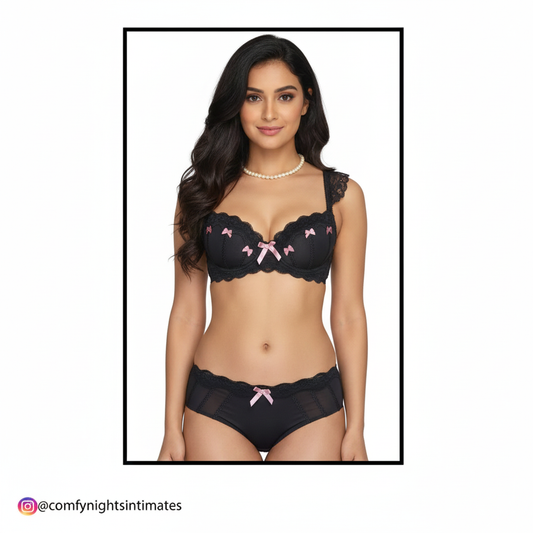 Pushup Front Bow Bra Set