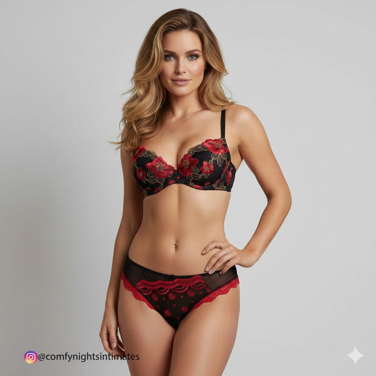 Floral Embroidery Bra Set
