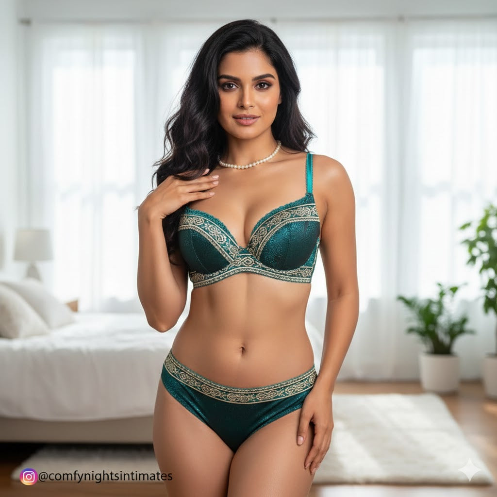 Wired And Embroidered Half cup Bra Set