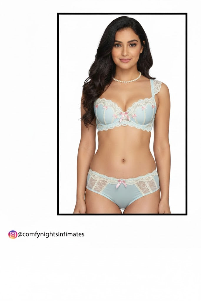 Pushup Front Bow Bra Set