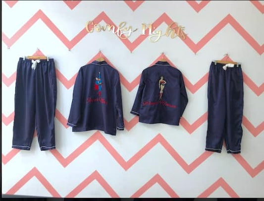 Navy Blue Couple Set Super Man and Super Women