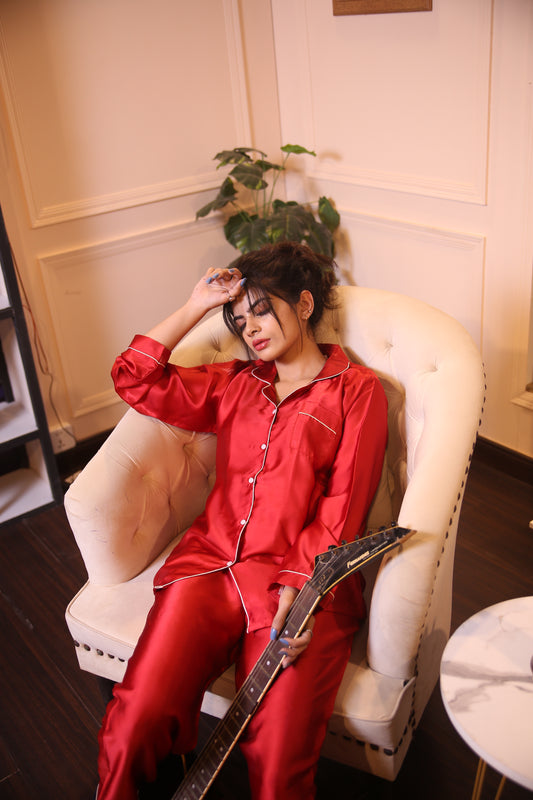 Red Silk Pjs Set