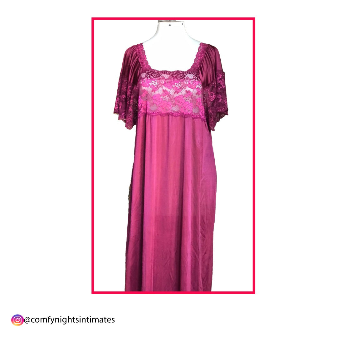 Maroon Long Net Free Size Nighty