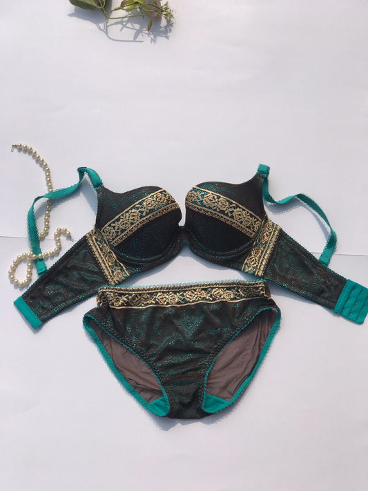 Wired And Embroidered Half cup Bra Set