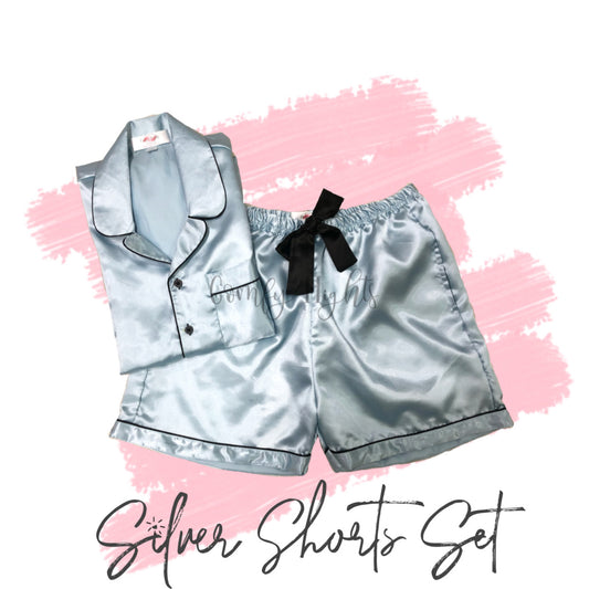 Silver Satin Shorts Set